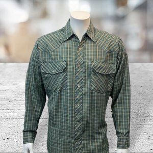 Haband Green Plaid Western Cowboy Pearl Snap Shirt